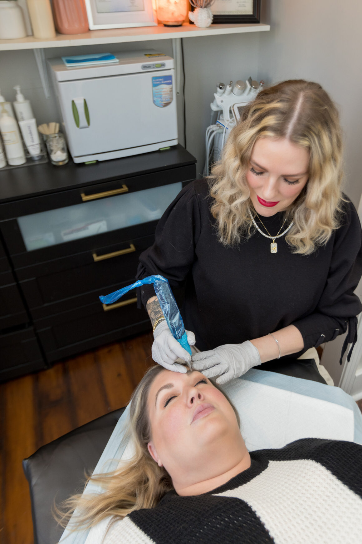 Client receiving NanoBrows permanent makeup at Urban Oasis Nashville for natural, fuller brows.