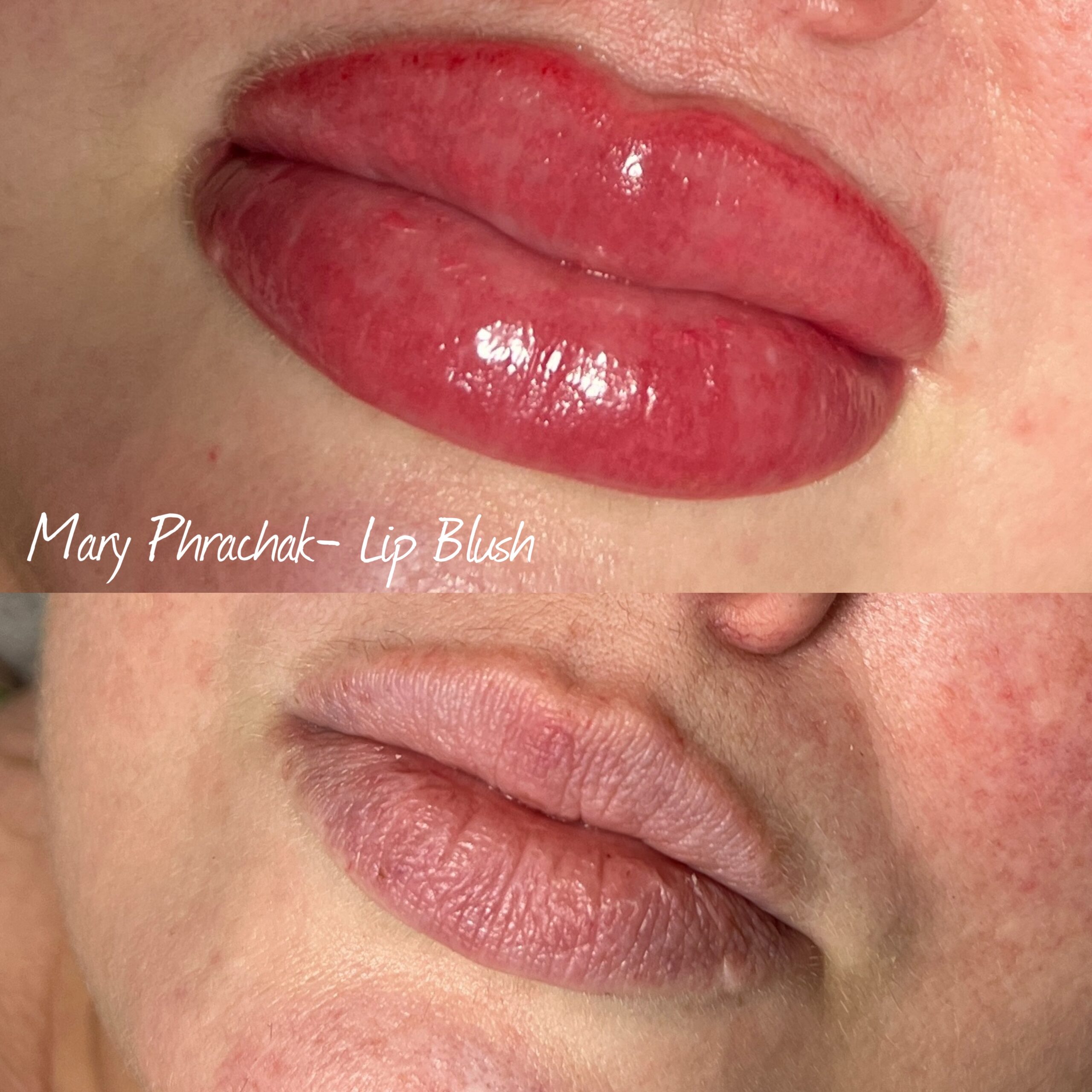 Before and after of lip blush permanent lipstick